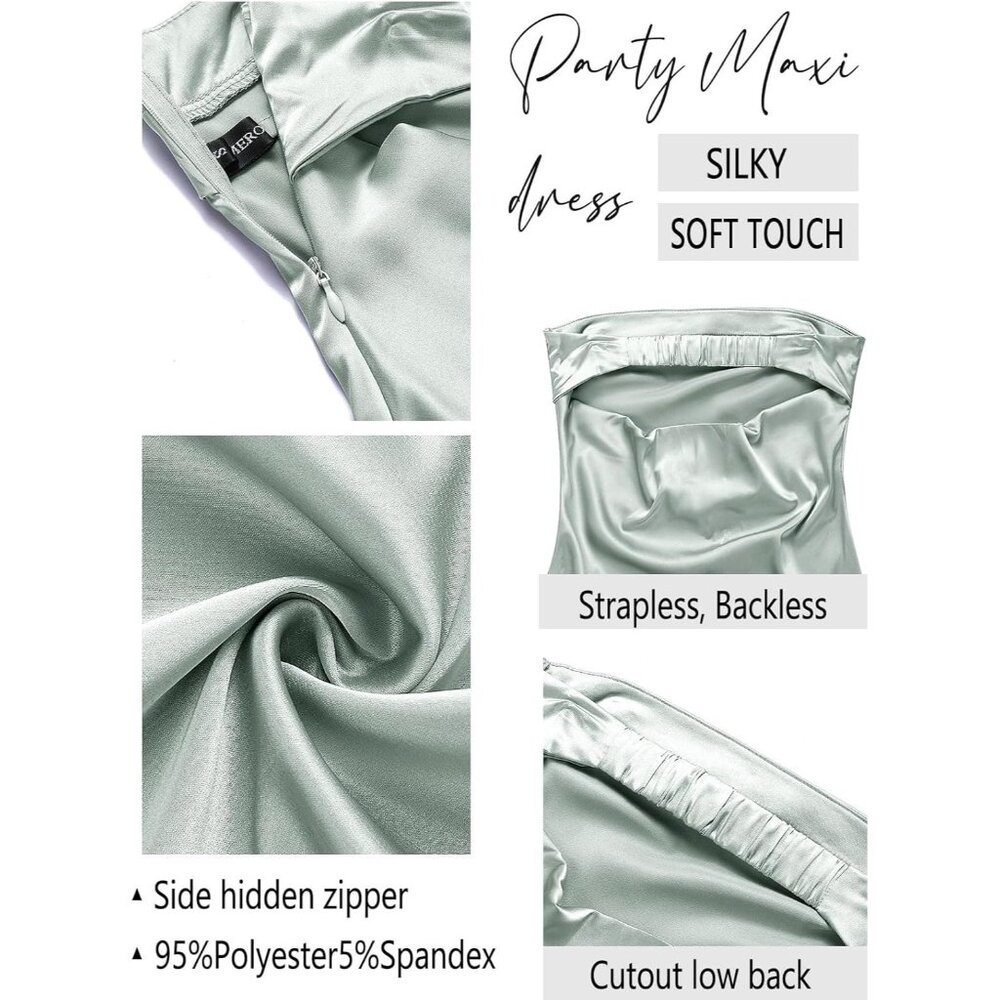 Women's Sage Cocktail Satin Staples Tube Bodycon Backless Party Maxi Dress - Picture 5 of 7